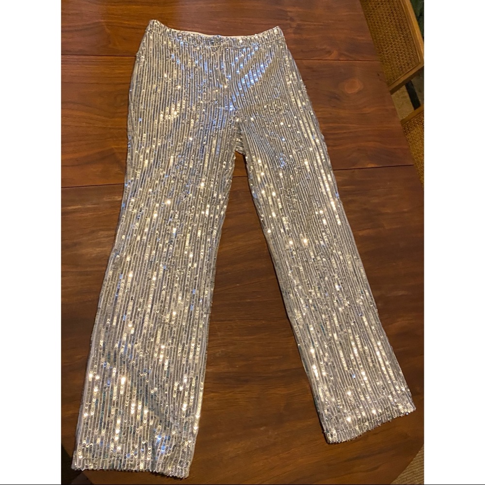 Silver sequin wide leg Boohoo pants- size 10
